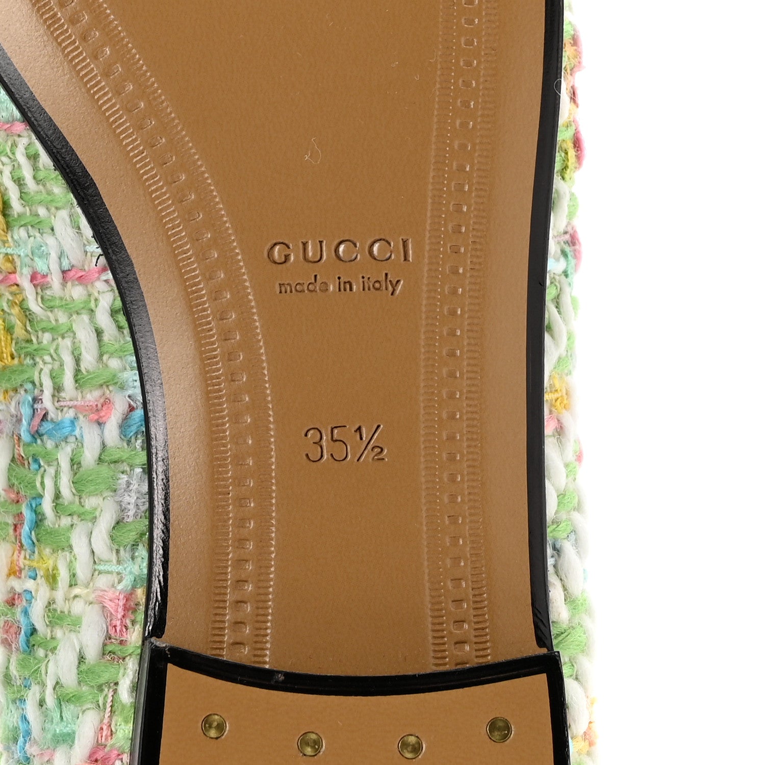 Gucci Tweed Multicolor Malaga Kid Horsebit Womens Jordaan Loafers 35.5 Green Multicolor 7 of 10