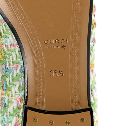 Gucci Tweed Multicolor Malaga Kid Horsebit Womens Jordaan Loafers 35.5 Green Multicolor 7 of 10