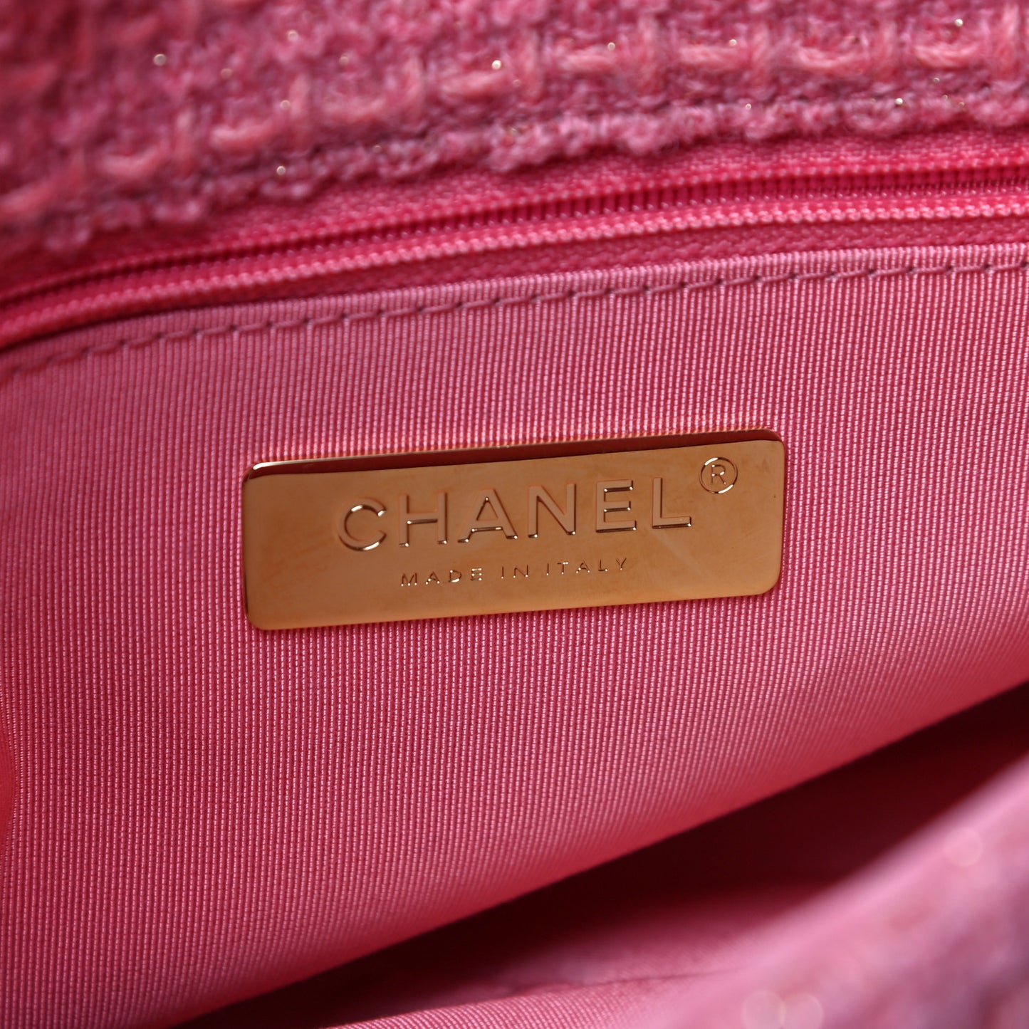 Metallic Tweed Quilted Large Chanel 19 Flap Pink