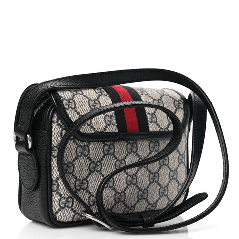 GG Supreme Monogram Textured Dollar Calfskin Mini Ophidia Flap Shoulder Bag Beige Blue