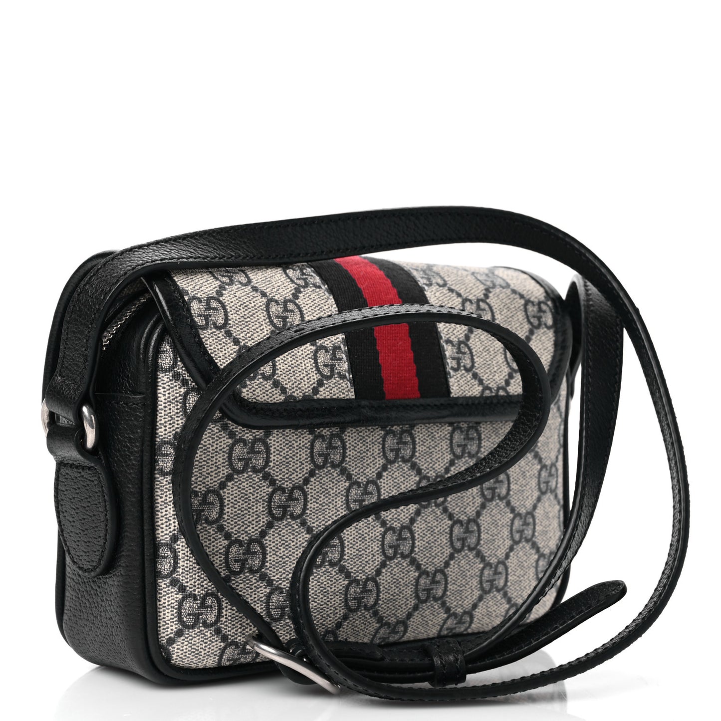 GG Supreme Monogram Textured Dollar Calfskin Mini Ophidia Flap Shoulder Bag Beige Blue