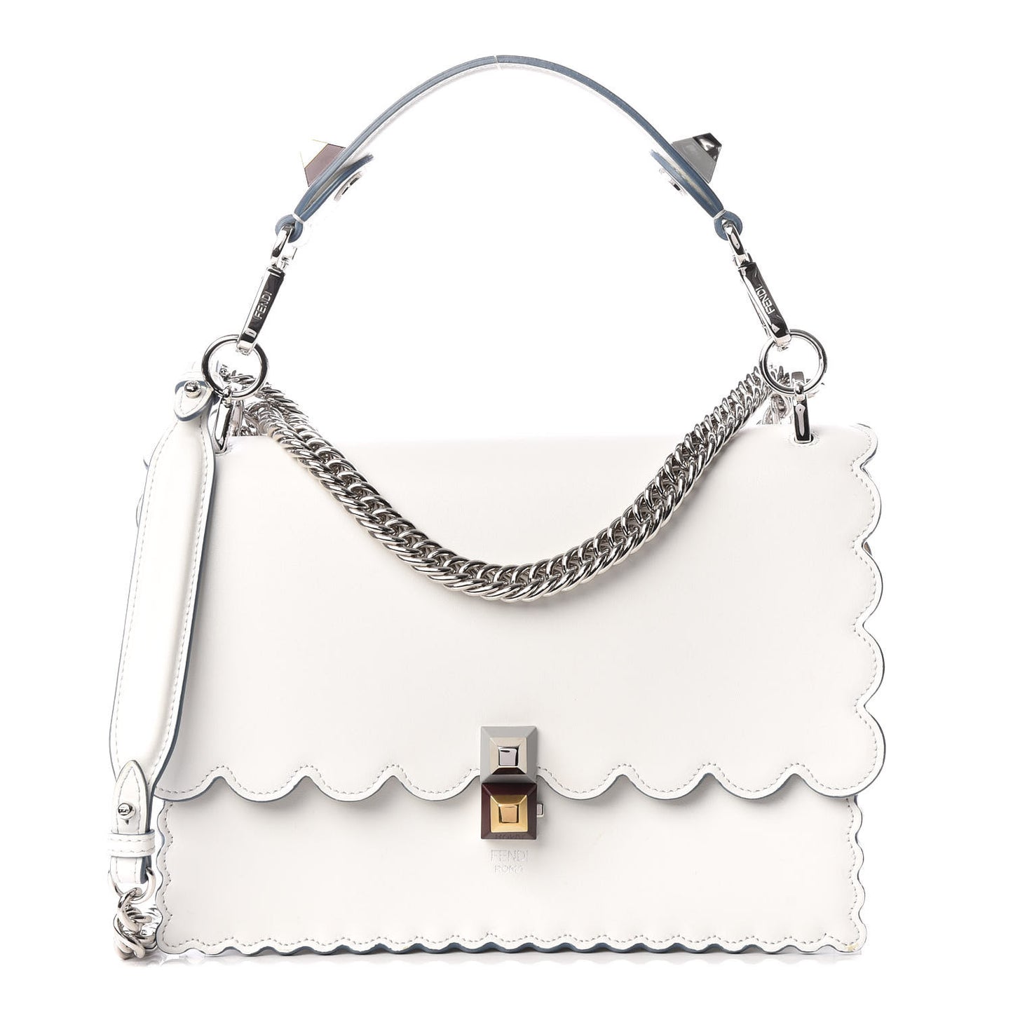 Vitello Liberty Scalloped Studded Kan I Shoulder Bag Bianco