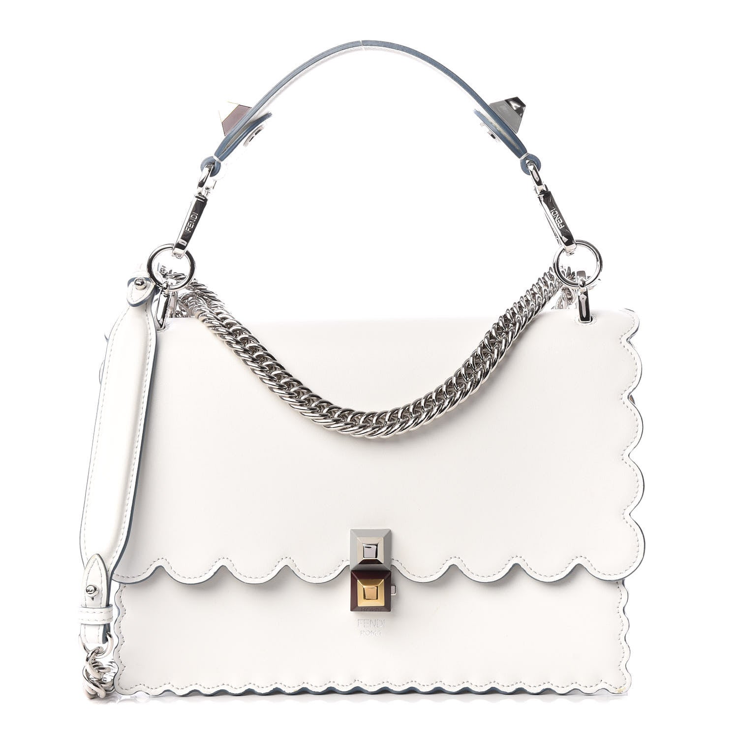 Fendi Vitello Liberty Scalloped Studded Kan I Shoulder Bag Bianco 1 of 9