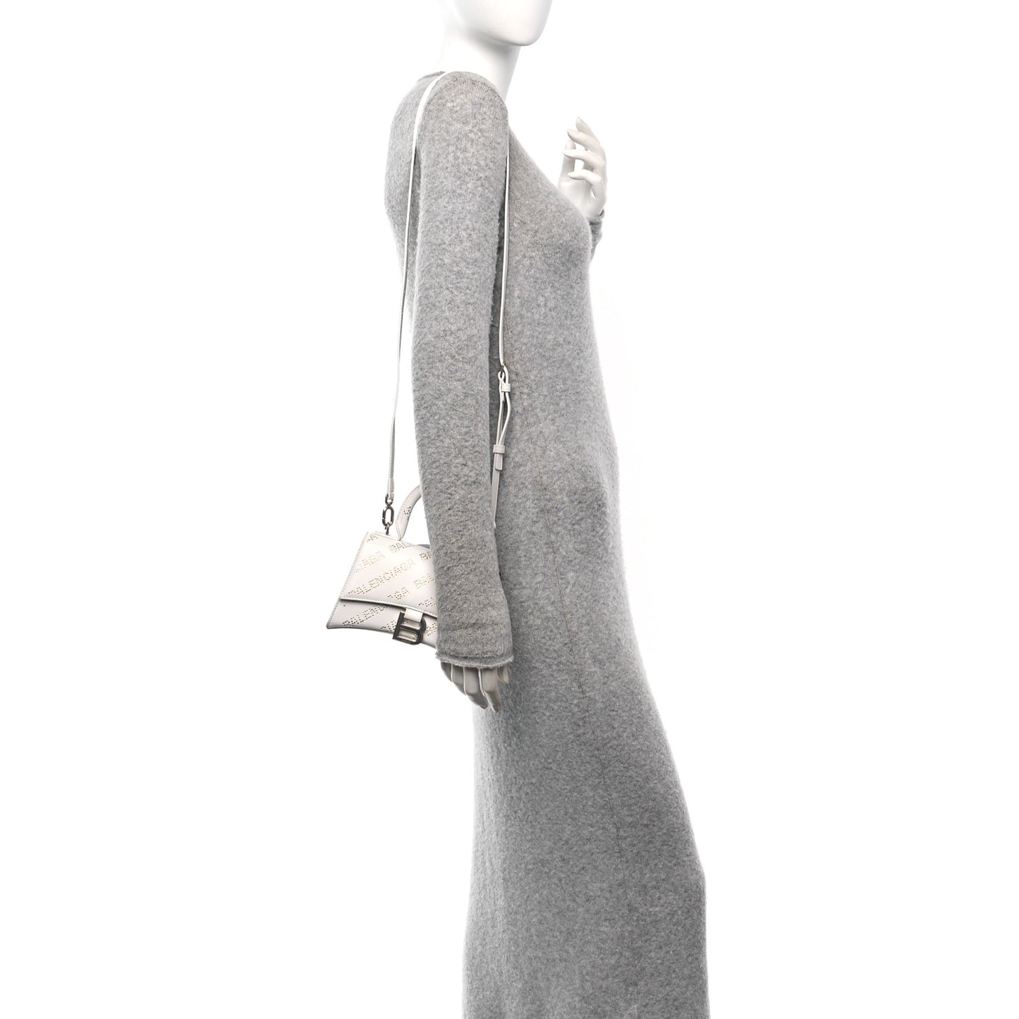 Smooth Calfskin Crystal Diagonal Allover Logo Hourglass Top Handle Bag XS Optic White