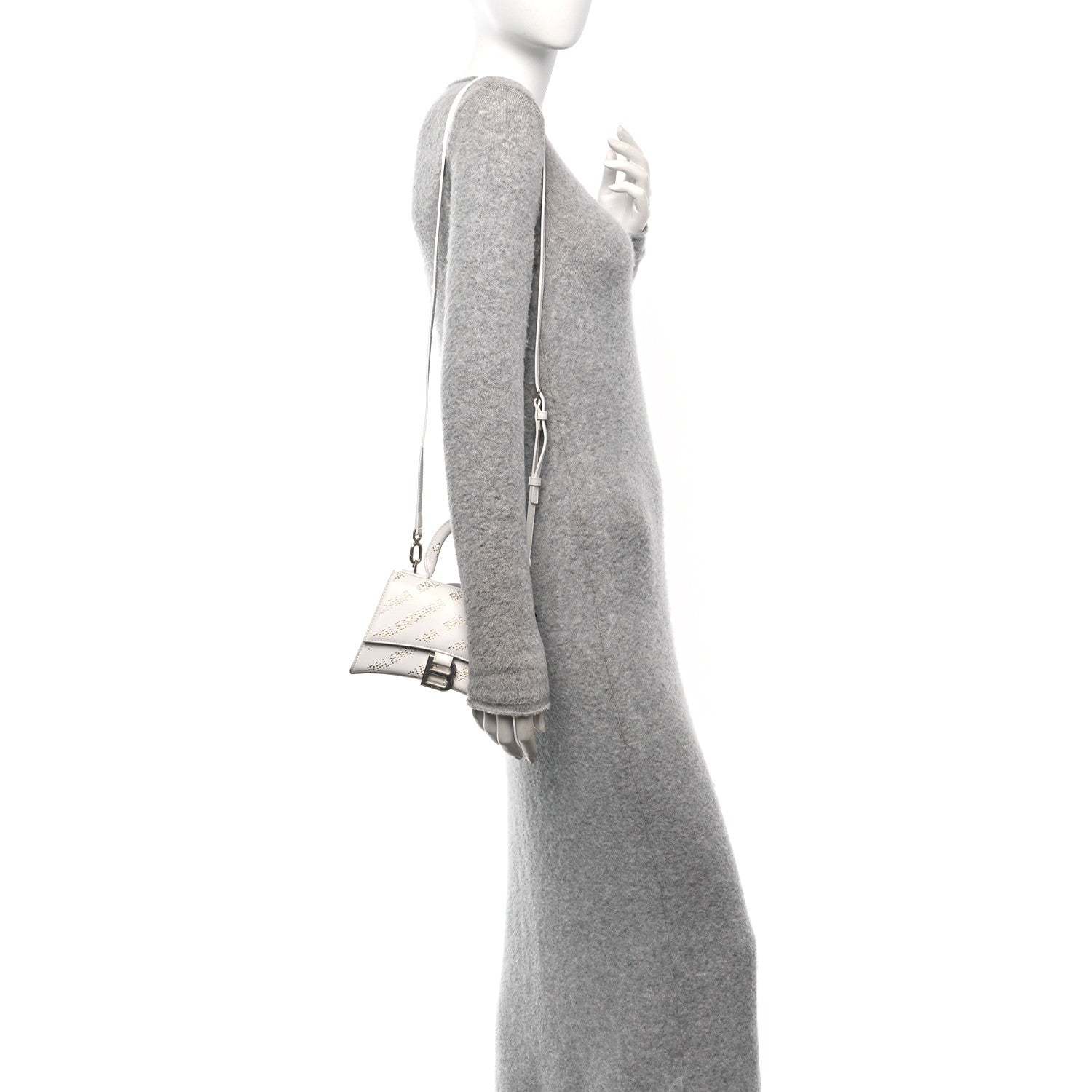 Balenciaga Smooth Calfskin Crystal Diagonal Allover Logo Hourglass Top Handle Bag XS Optic White 2 of 10