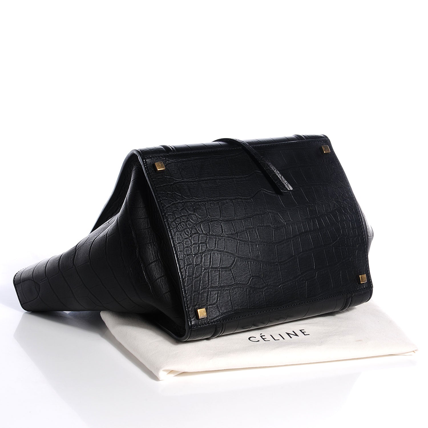 Celine Crocodile Embossed Medium Phantom Luggage Black 4 of 7