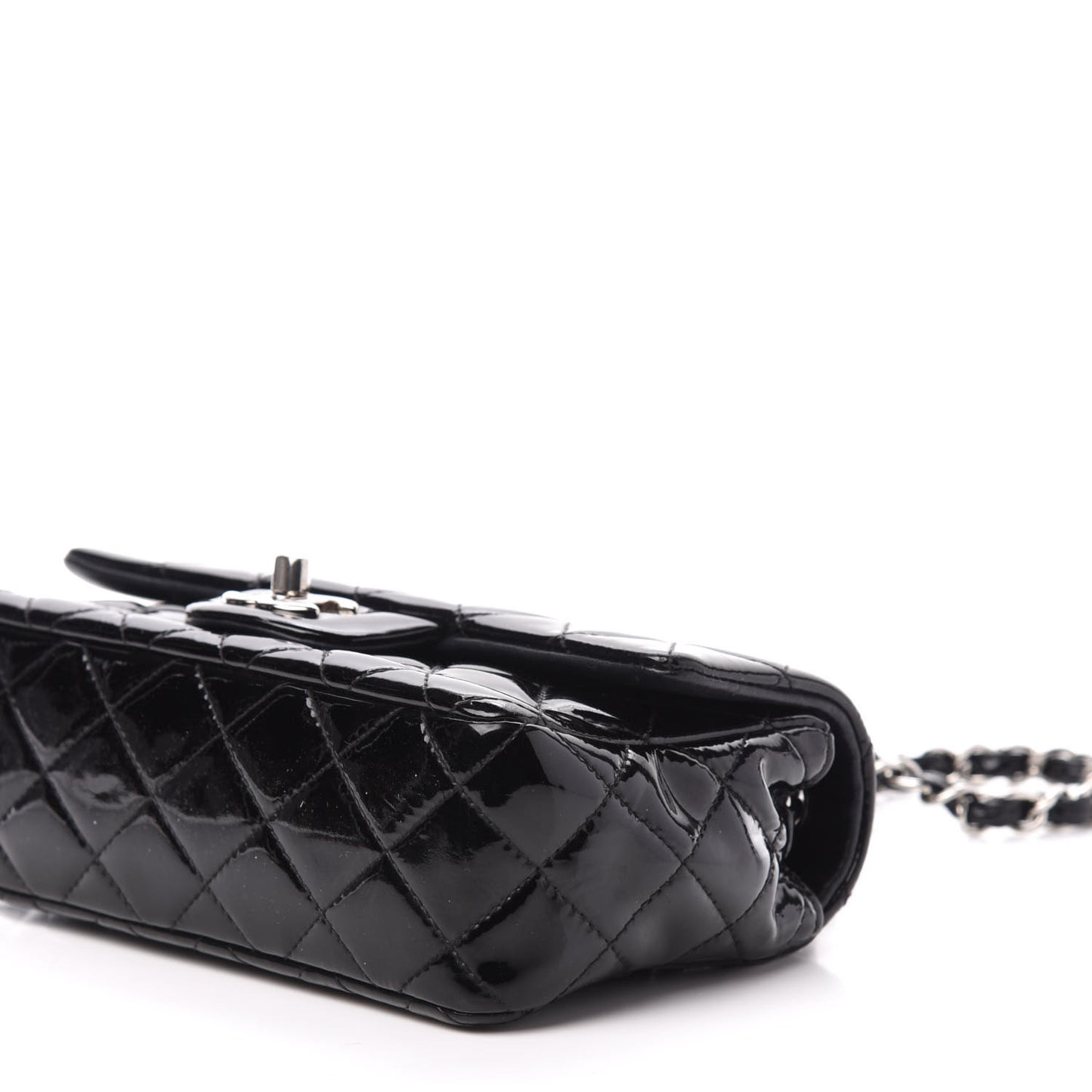 Patent Calfskin Quilted Mini Rectangular Flap Black