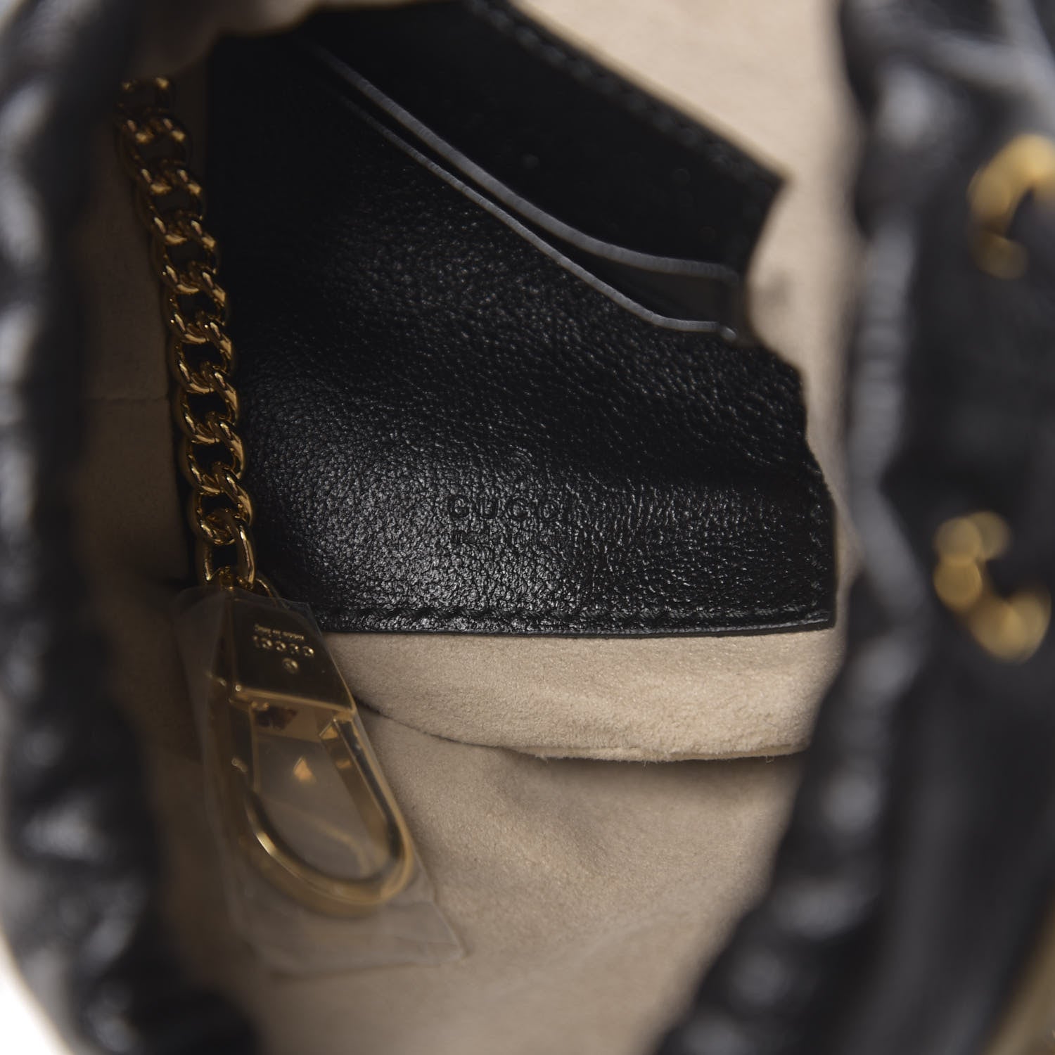 Gucci Calfskin Diagonal Striped Mini Zumi Bucket Bag Black Beige 5 of 9