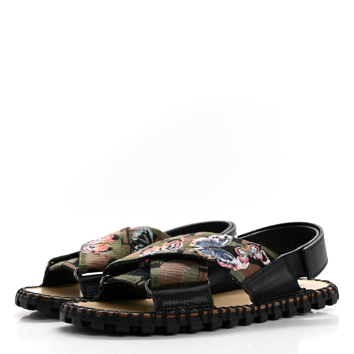Valentino Garavani Canvas Camo Butterfly Embroidered Slide Sandals 41 Green Multicolor 3 of 9