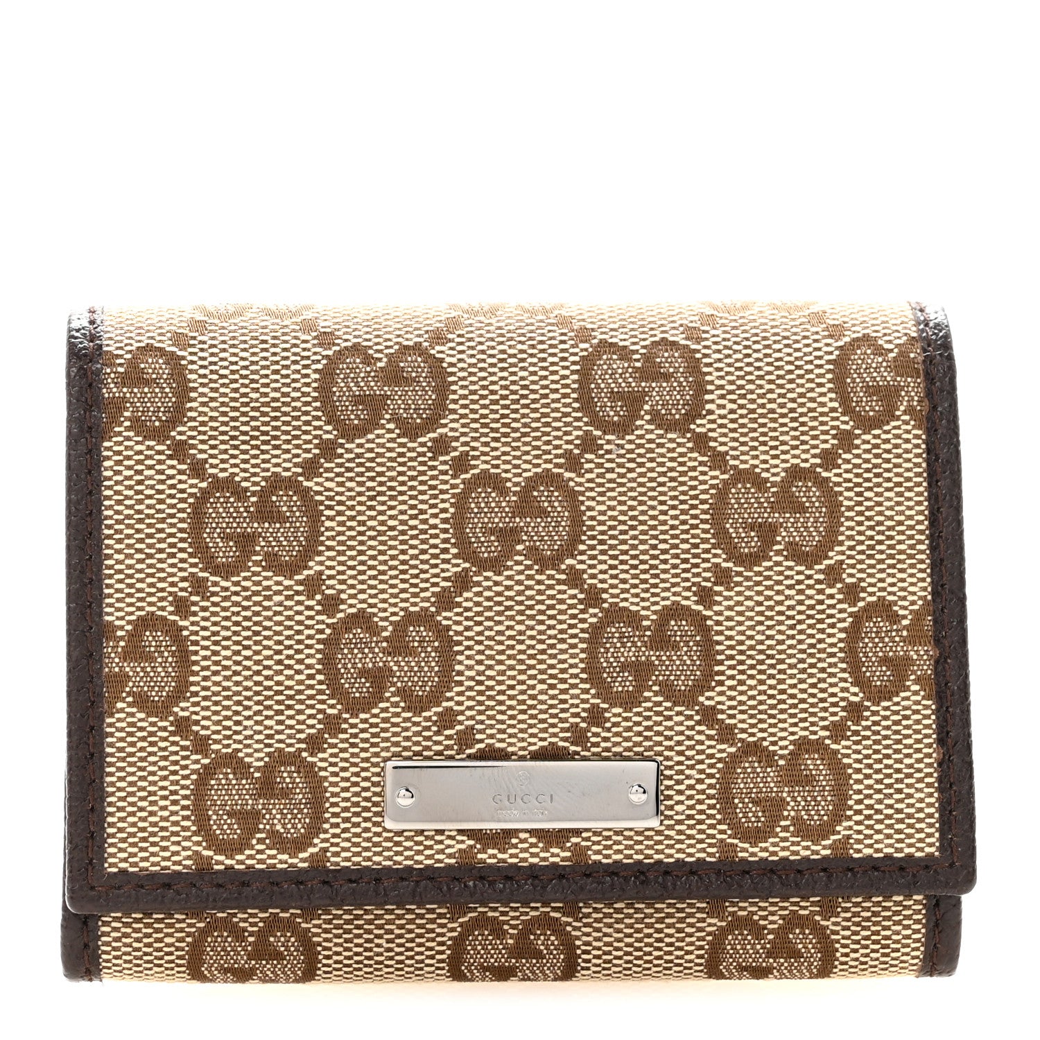 Gucci GG Monogram Card Case Flap Wallet Dark Brown 1 of 6
