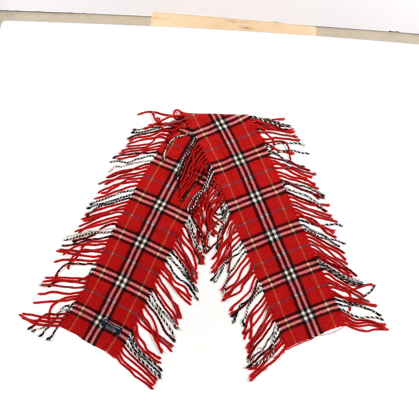 Cashmere Check Happy Fringe Scarf Red