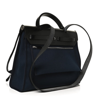 Hermes Military Toile Vache Hunter Herbag Zip PM 31 Black Bleu Indigo 3 of 10
