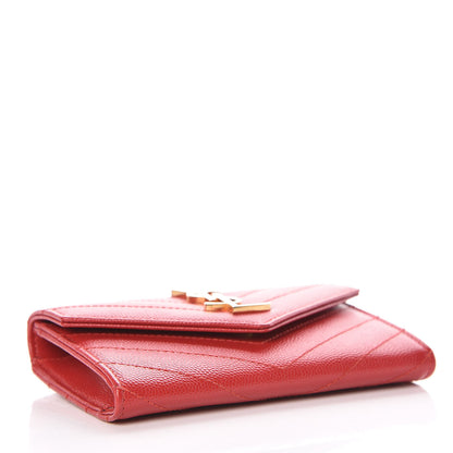 Saint Laurent Grain De Poudre Matelasse Chevron Small Monogram Envelope Wallet New Red 4 of 8