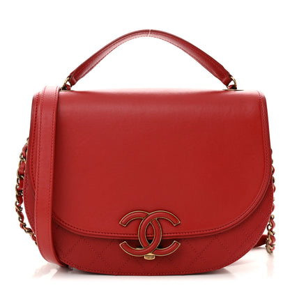 Chanel Shiny Calfskin Goatskin Quilted Medium Coco Curve Messenger Flap Red 1 of 11