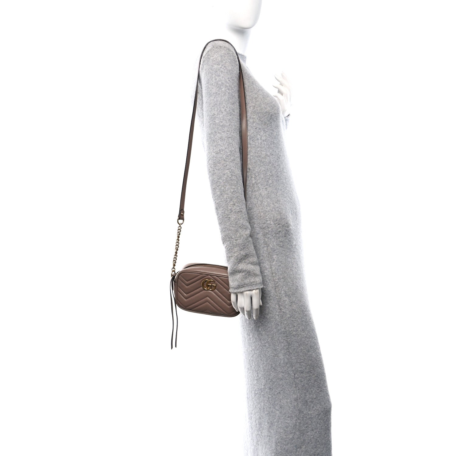 Gucci Calfskin Matelasse Mini GG Marmont Chain Shoulder Bag Nude 2 of 11