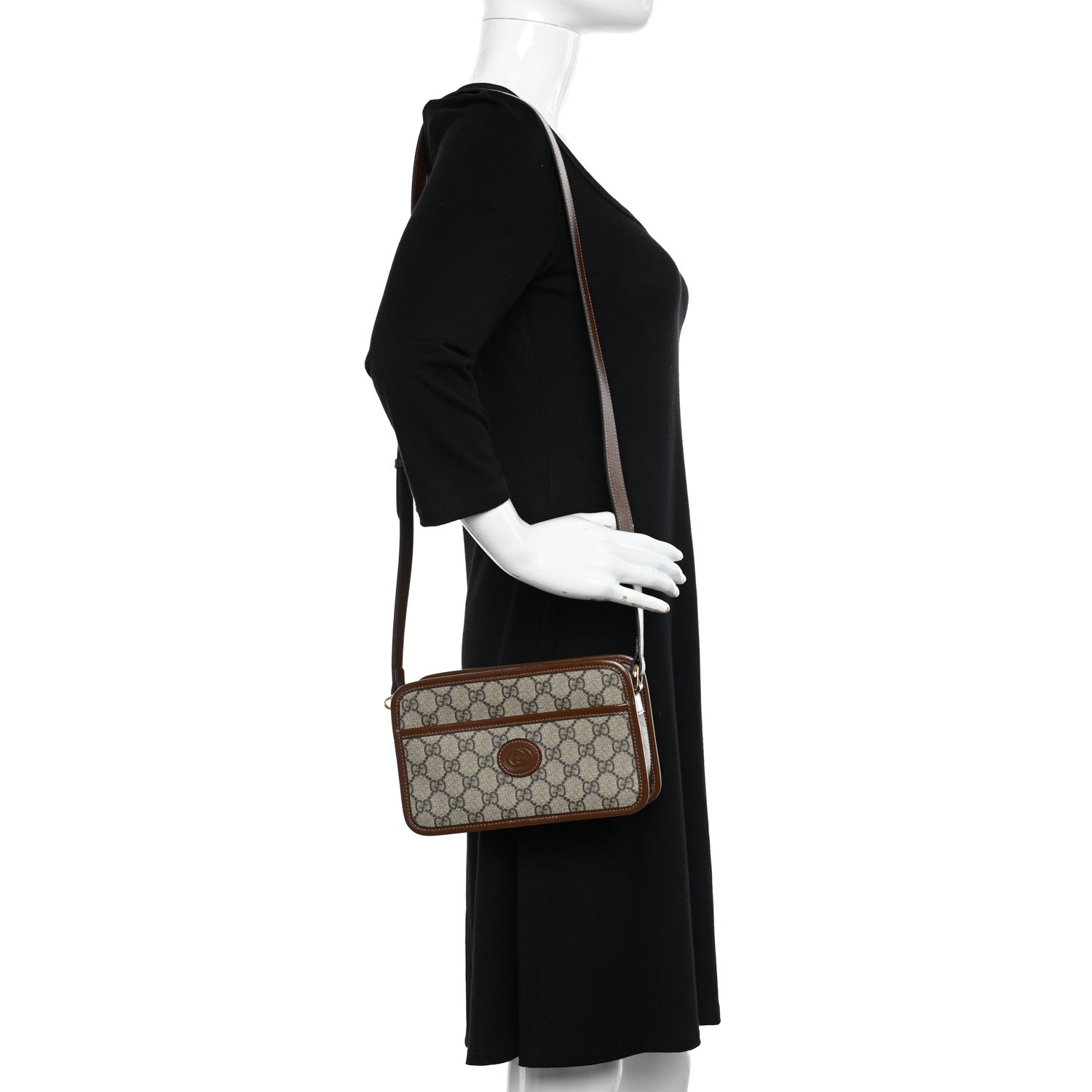 Gucci GG Supreme Monogram Azalea Calfskin Mini Retro Interlocking G Shoulder Bag Beige Ebony Brown Sugar 2 of 11