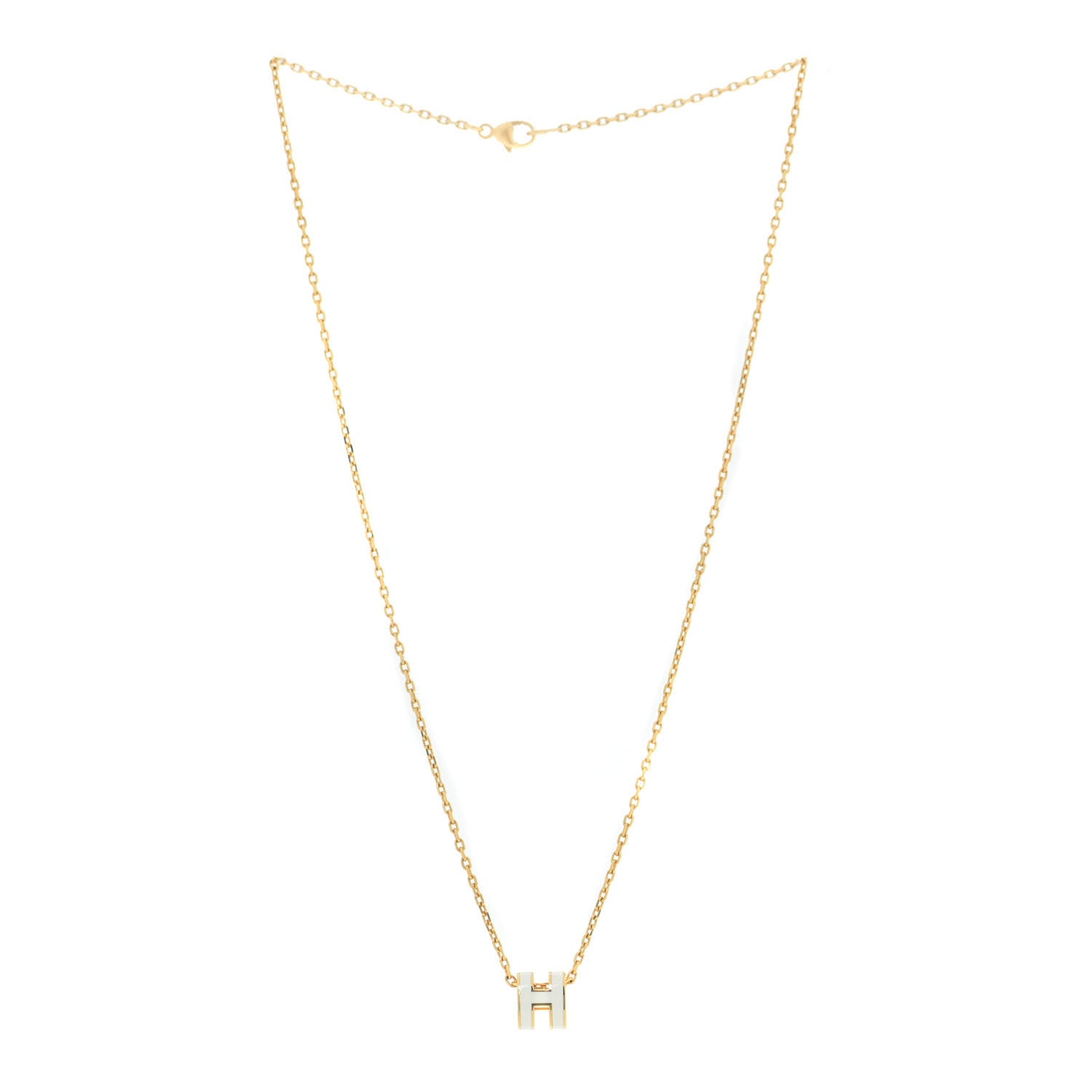 Hermes Lacquered Gold Mini Pop H Pendant Necklace White 3 of 7