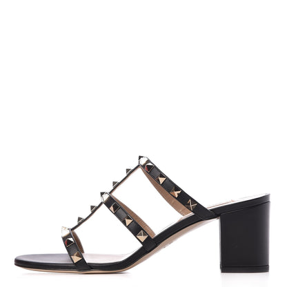 Valentino Garavani Calfskin Rockstud 60mm Caged Slide Sandals 38.5 Black 1 of 10
