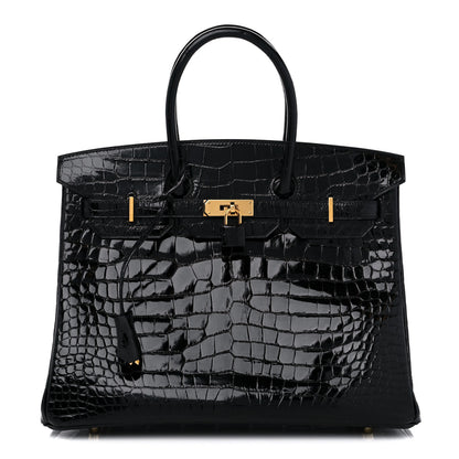 Hermes Shiny Porosus Crocodile Birkin 35 Black 1 of 10