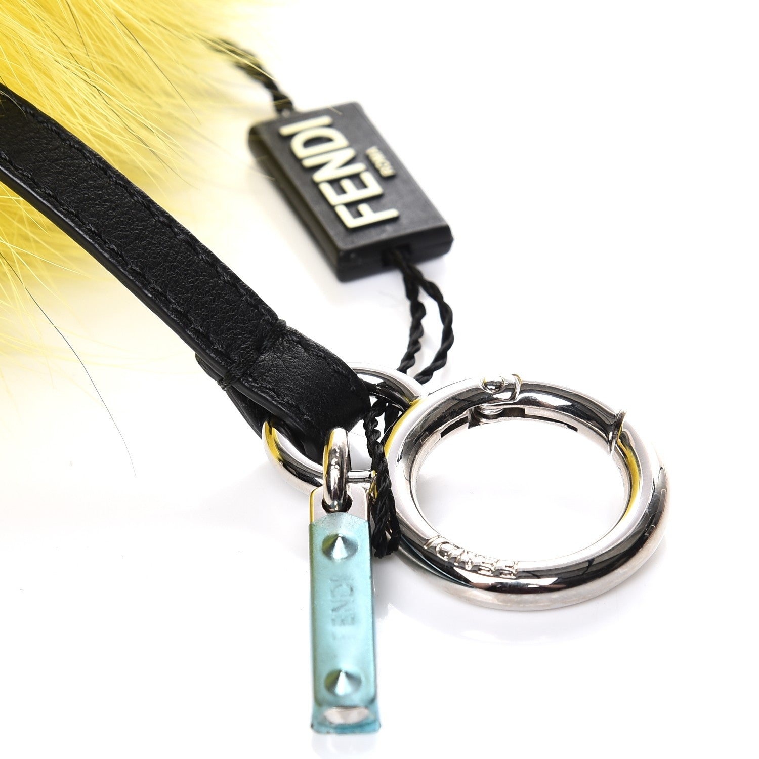 Fendi Fox Mink Rabbit Fur Vitello Dolce Flashy Monster Bag Bug Charm Giallo Fluo Multicolor 4 of 5