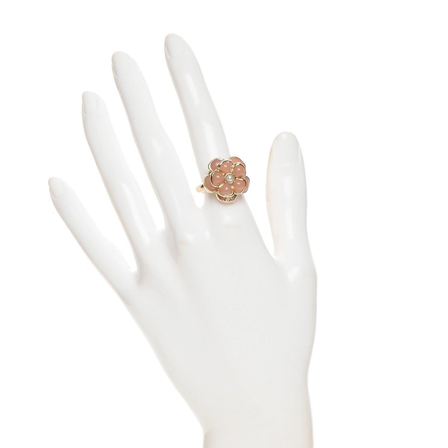 Chanel Gripoix Pearl CC Camellia Ring Pink Gold 5.75 2 of 4