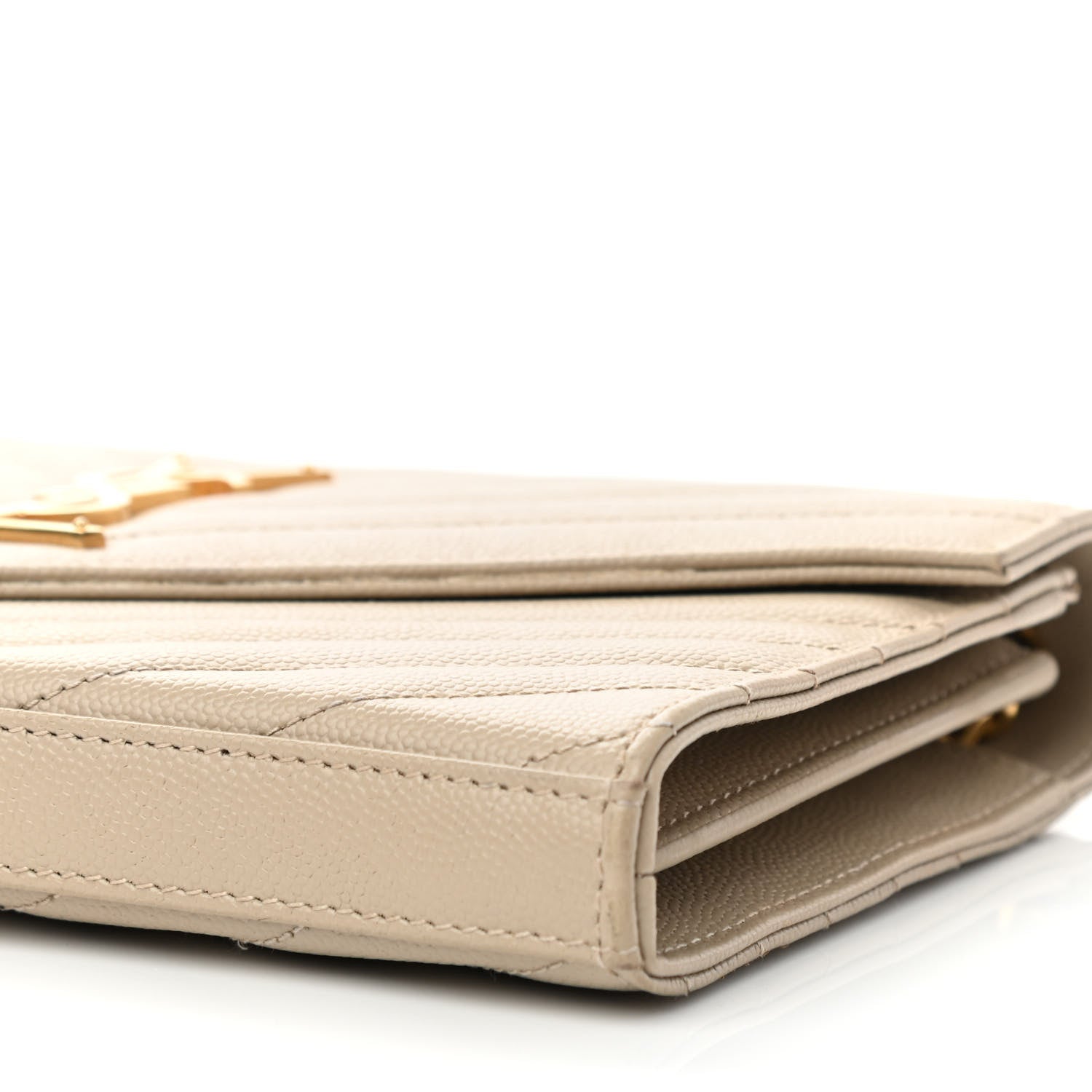 Saint Laurent Grain De Poudre Matelasse Chevron Cassandre Chain Wallet Deep Beige 8 of 9