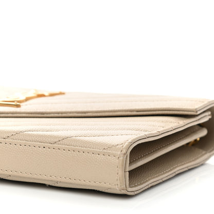 Saint Laurent Grain De Poudre Matelasse Chevron Cassandre Chain Wallet Deep Beige 8 of 9