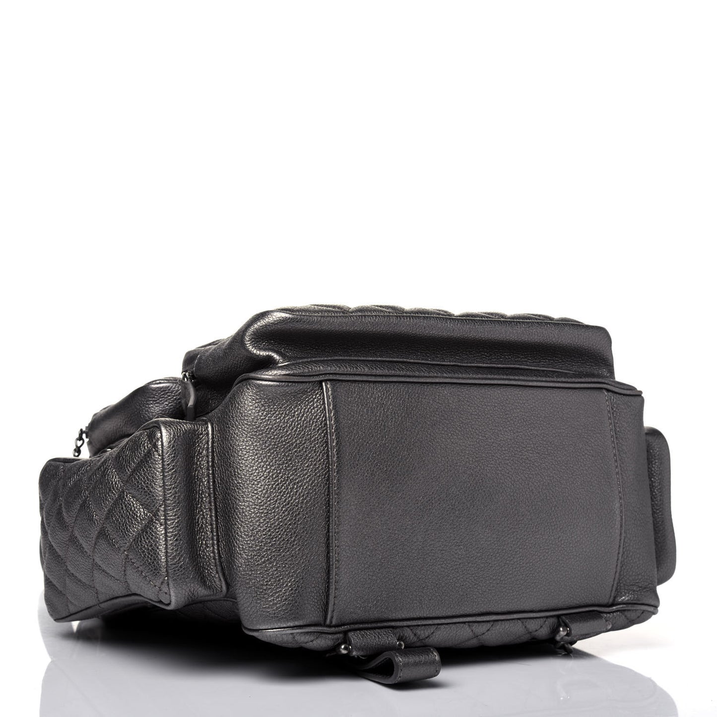 Metallic Grained Calfskin Quilted Large Casual Rock Backpack Charcoal