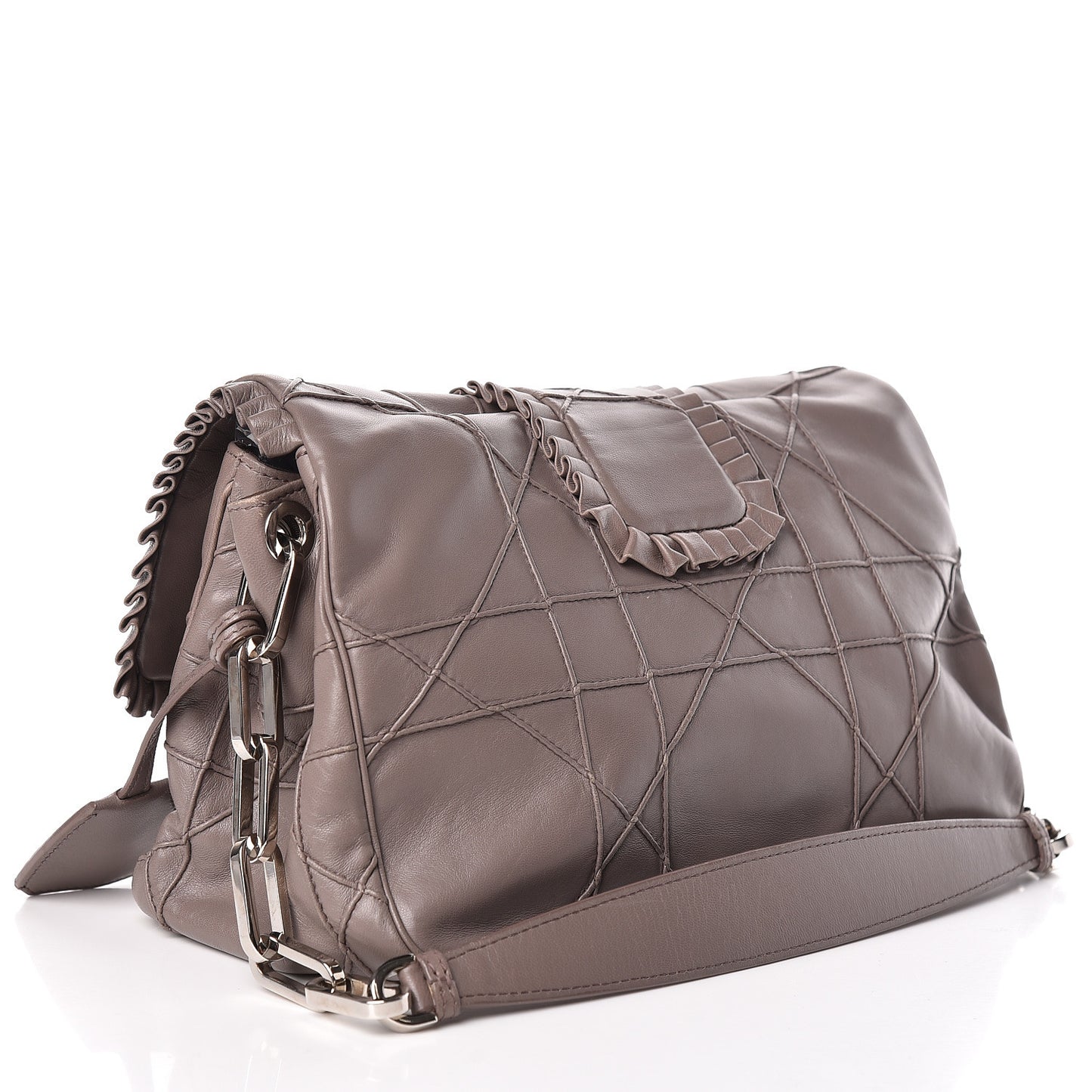 Lambskin Cannage Ruffle New Lock Flap Dark Taupe