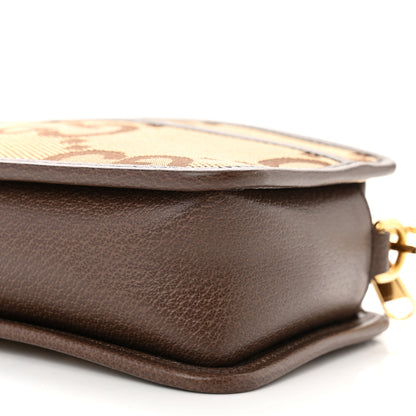 Gucci Monogram Jumbo GG Textured Dollar Calfskin Web Mini Crossbody Bag Camel Ebony New Acero 10 of 11