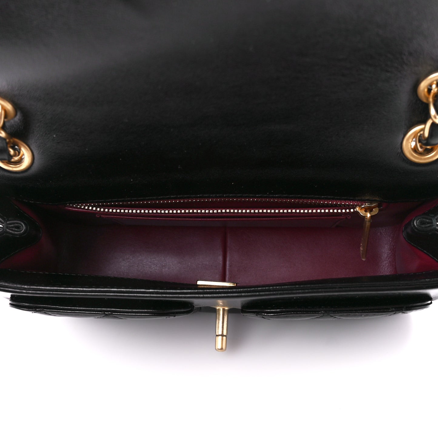 Shiny Lambskin Quilted Small Daily Friend Flap Black