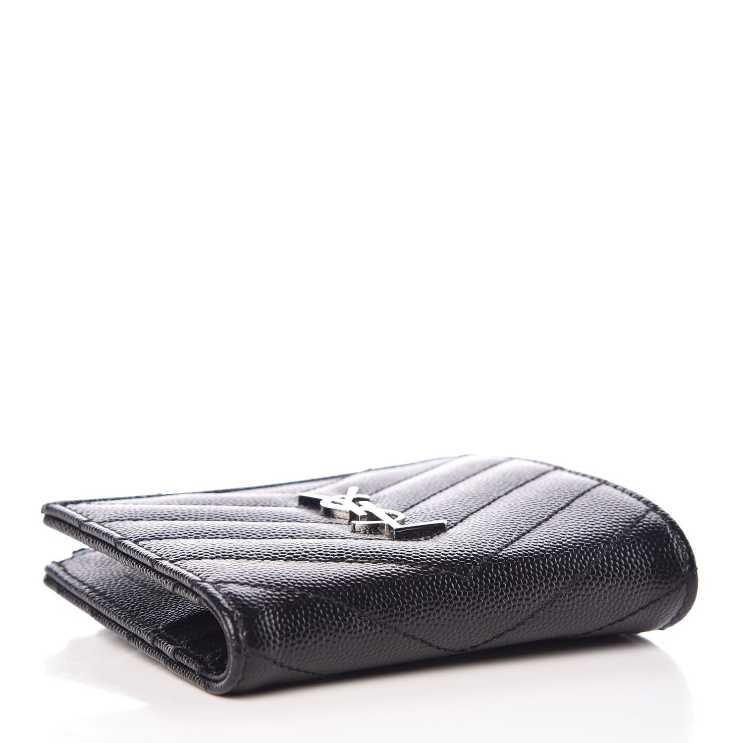 Saint Laurent Grain De Poudre Matelasse Chevron Monogram Zipped Card Case Black 4 of 6
