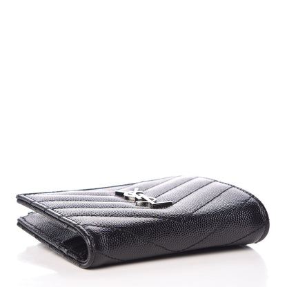 Saint Laurent Grain De Poudre Matelasse Chevron Monogram Zipped Card Case Black 4 of 6