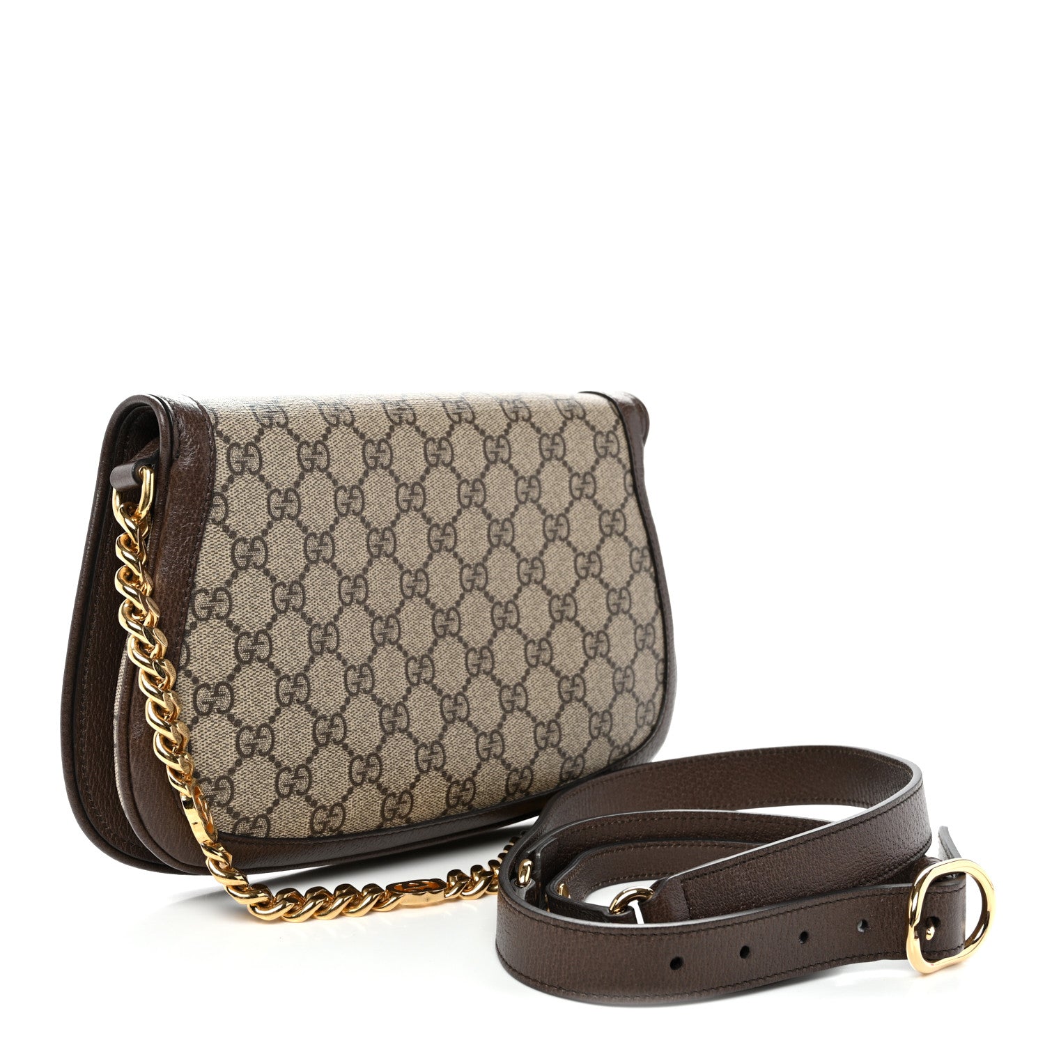 Gucci GG Supreme Monogram Textured Dollar Calfskin Blondie Chain Shoulder Flap Bag Beige Ebony New Acero 3 of 10