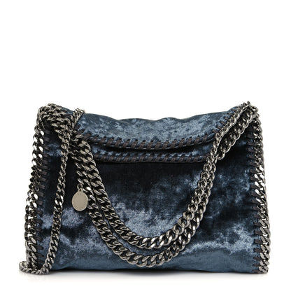 Stella McCartney Crushed Velvet Mini Falabella Fold Over Tote Blue 1 of 16
