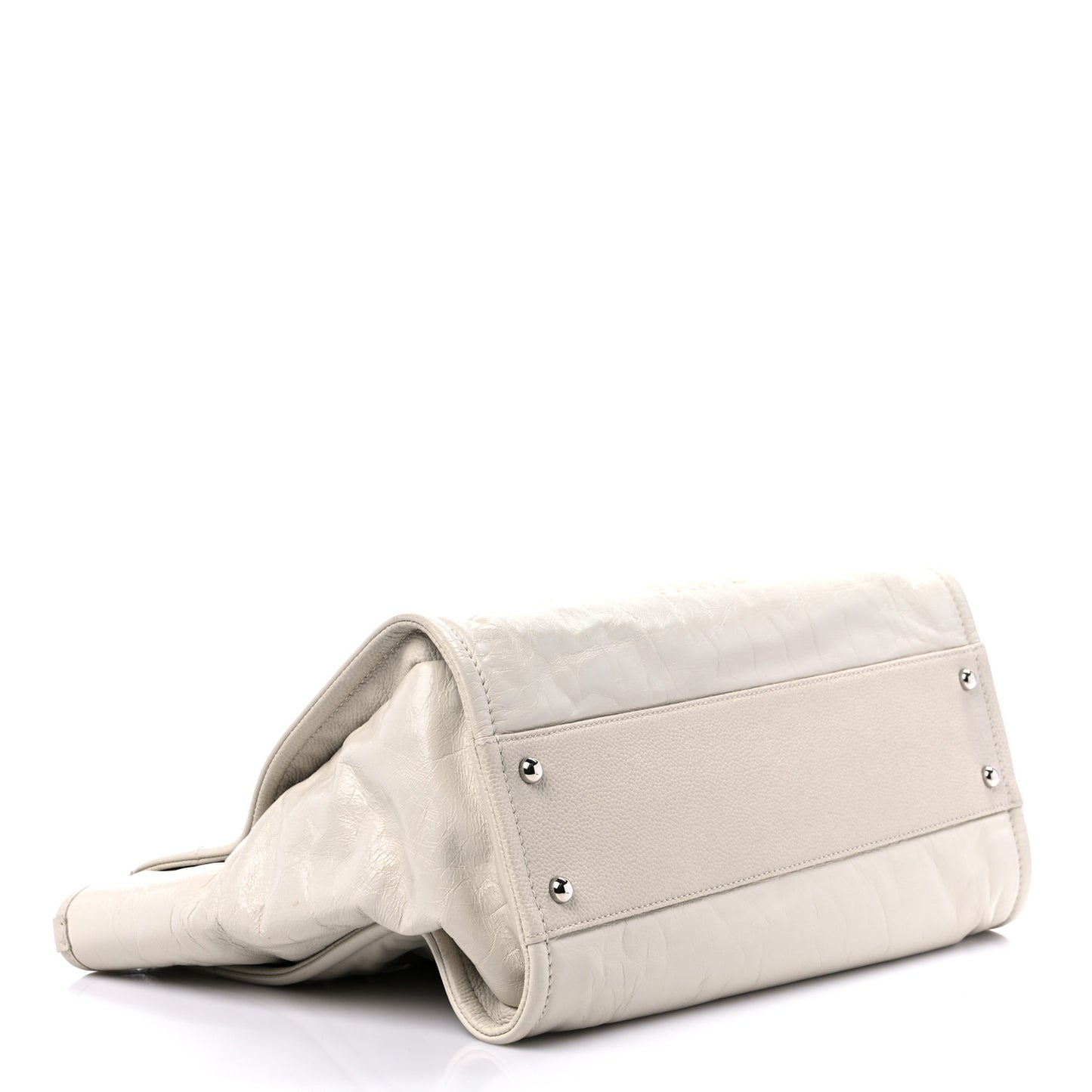Glazed Calfskin Small Deauville Tote Ecru