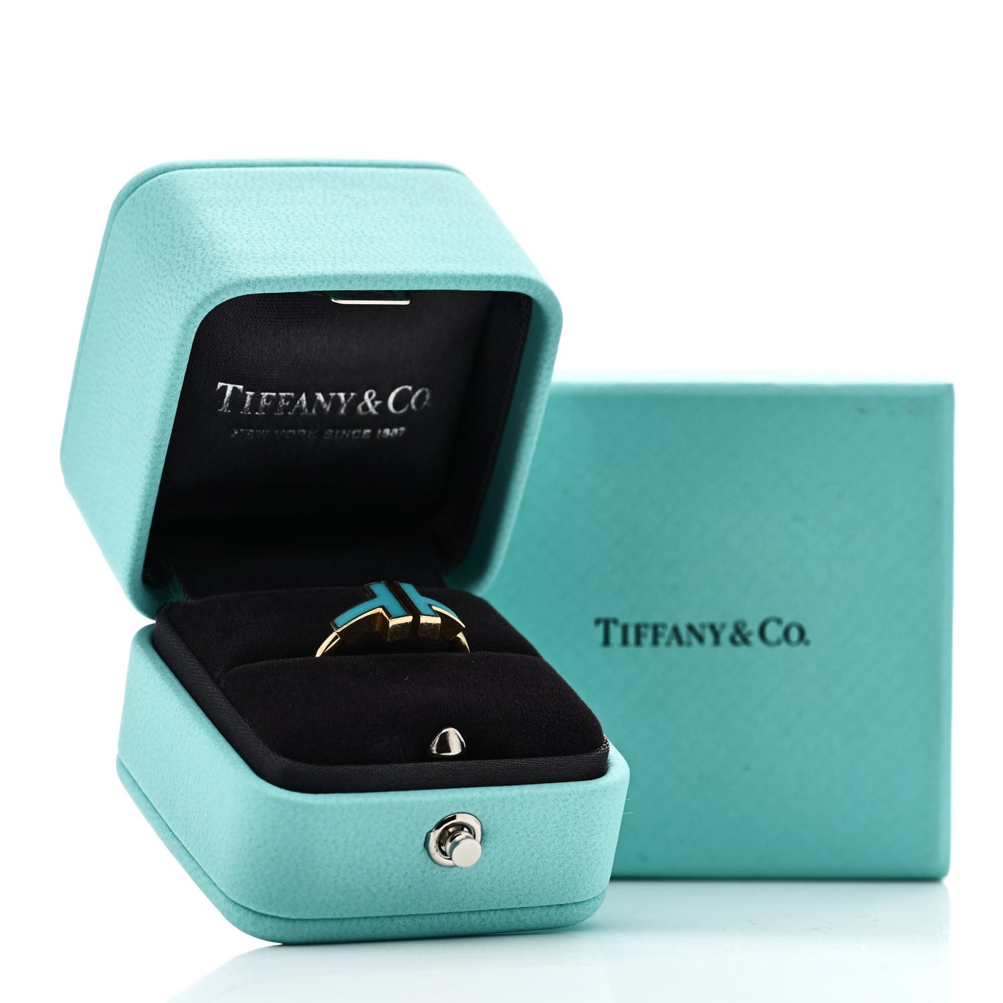 18K Yellow Gold Turquoise T Square Ring 52 6