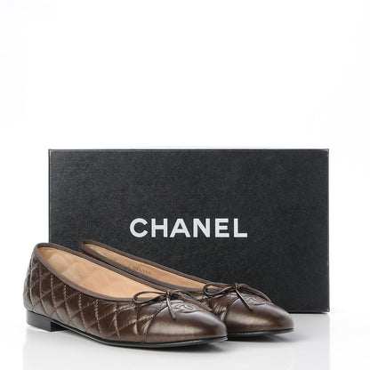 Chanel Metallic Aged Calfskin Quilted Cap Toe Ballerina Flats 40 Dark Brown 9 of 9