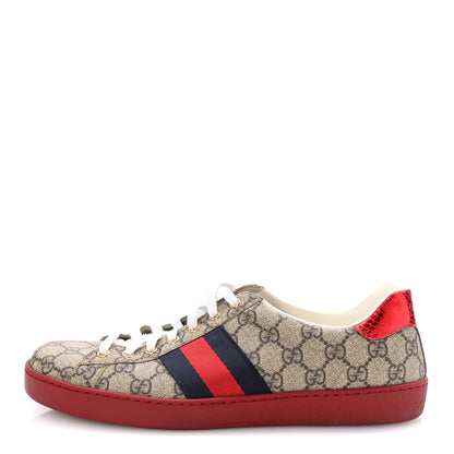 Gucci GG Supreme Monogram Ayers Web Mens New Ace Sneakers  9 Beige Ebony Red 1 of 9