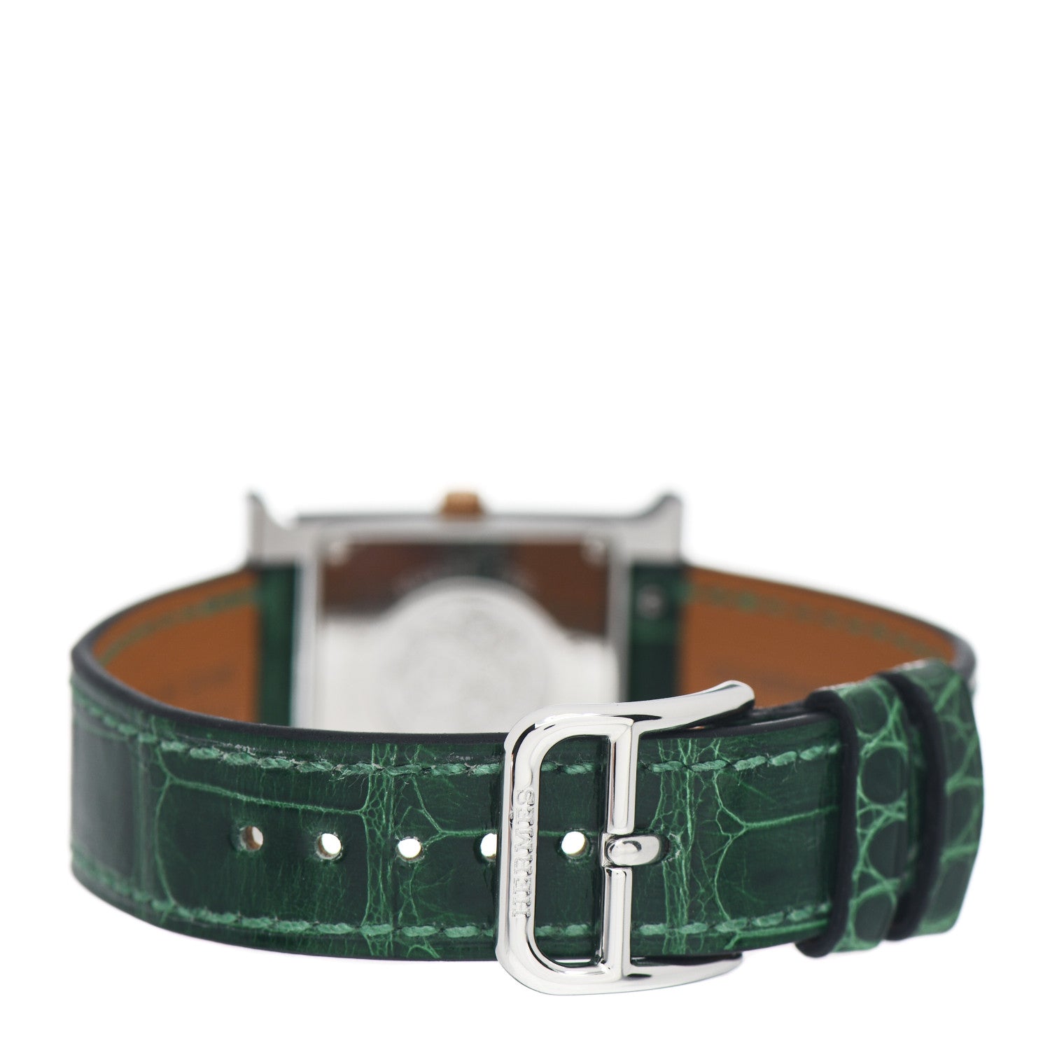 Hermes Stainless Steel Alligator Mother of Pearl 21mm Heure H Hour Quartz Watch Vert Moyen 3 of 5