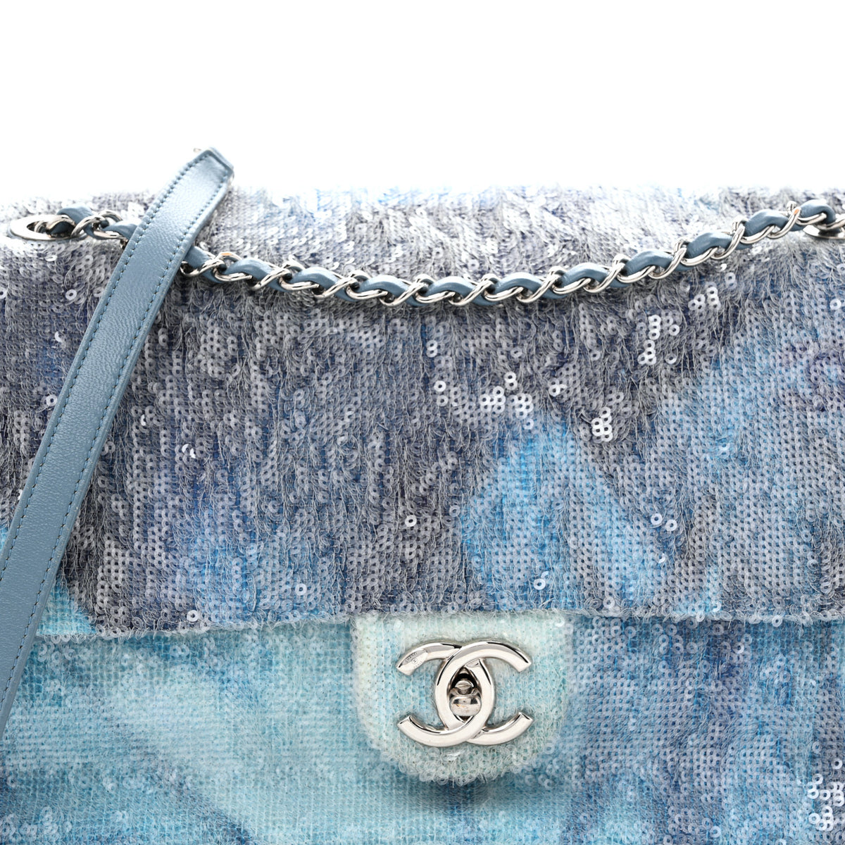 Chanel Sequin Large Waterfall Flap Light Blue 8 of 13