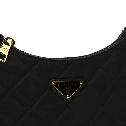 Prada Tessuto Nylon Stitched Shoulder Bag Black 7 of 9