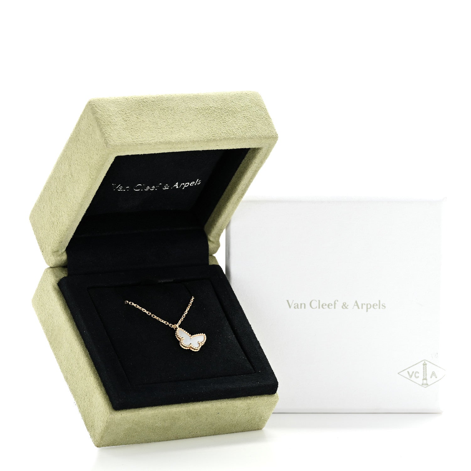 Van Cleef & Arpels 18K Yellow Gold Mother of Pearl Sweet Alhambra Butterfly Pendant Necklace 6 of 6