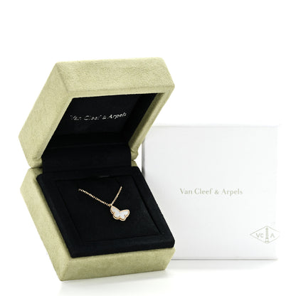 Van Cleef & Arpels 18K Yellow Gold Mother of Pearl Sweet Alhambra Butterfly Pendant Necklace 6 of 6