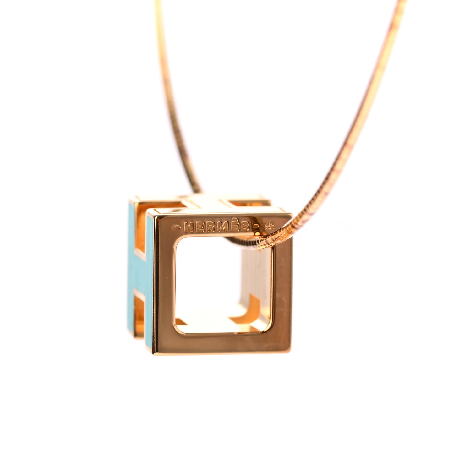 Gold Lacquered Cage d'H Pendant Necklace Turquoise