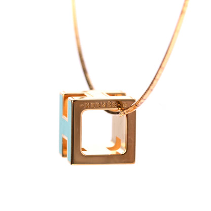 Hermes Gold Lacquered Cage d'H Pendant Necklace Turquoise 5 of 6