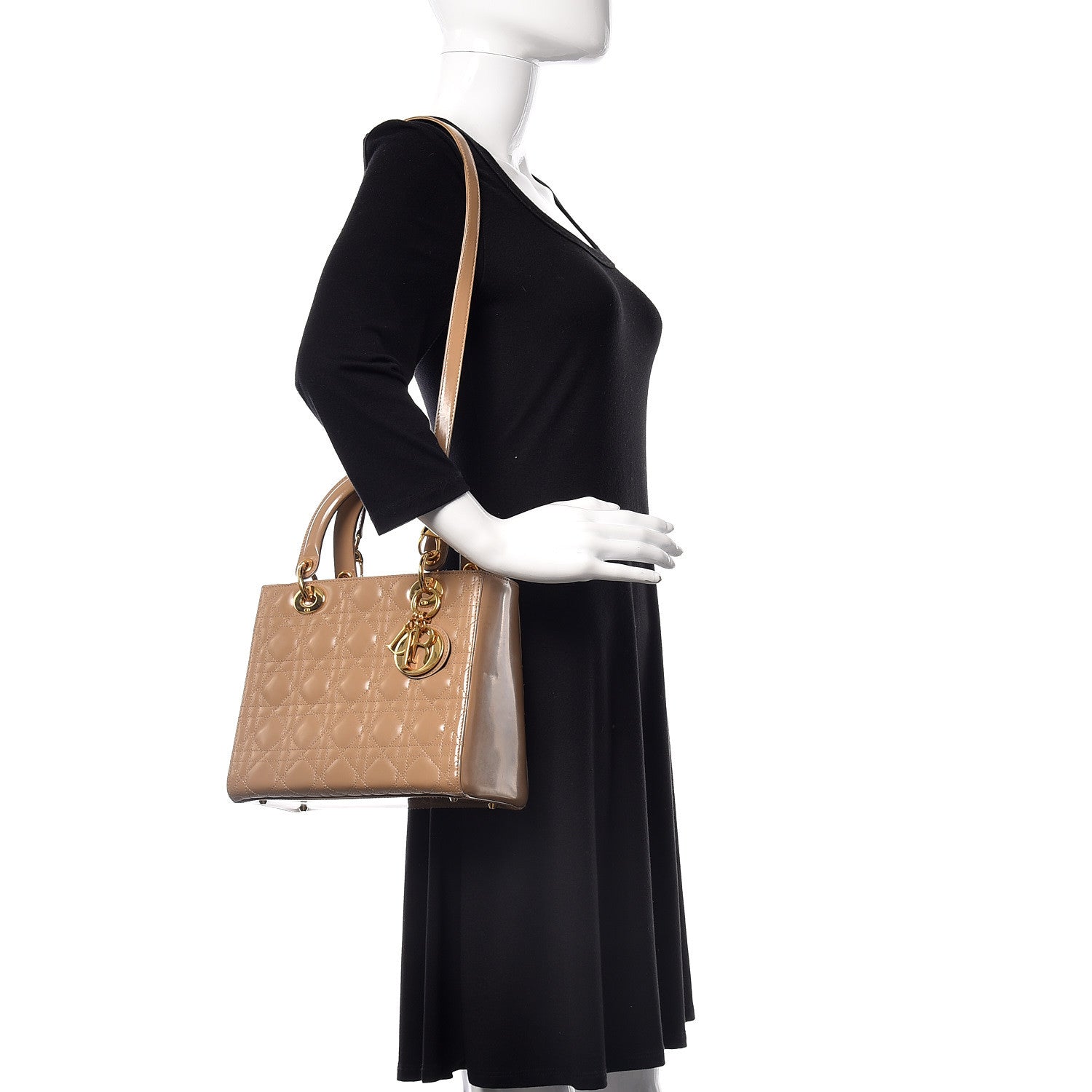 Christian Dior Glazed Calfskin Cannage Medium Lady Dior Beige 2 of 11
