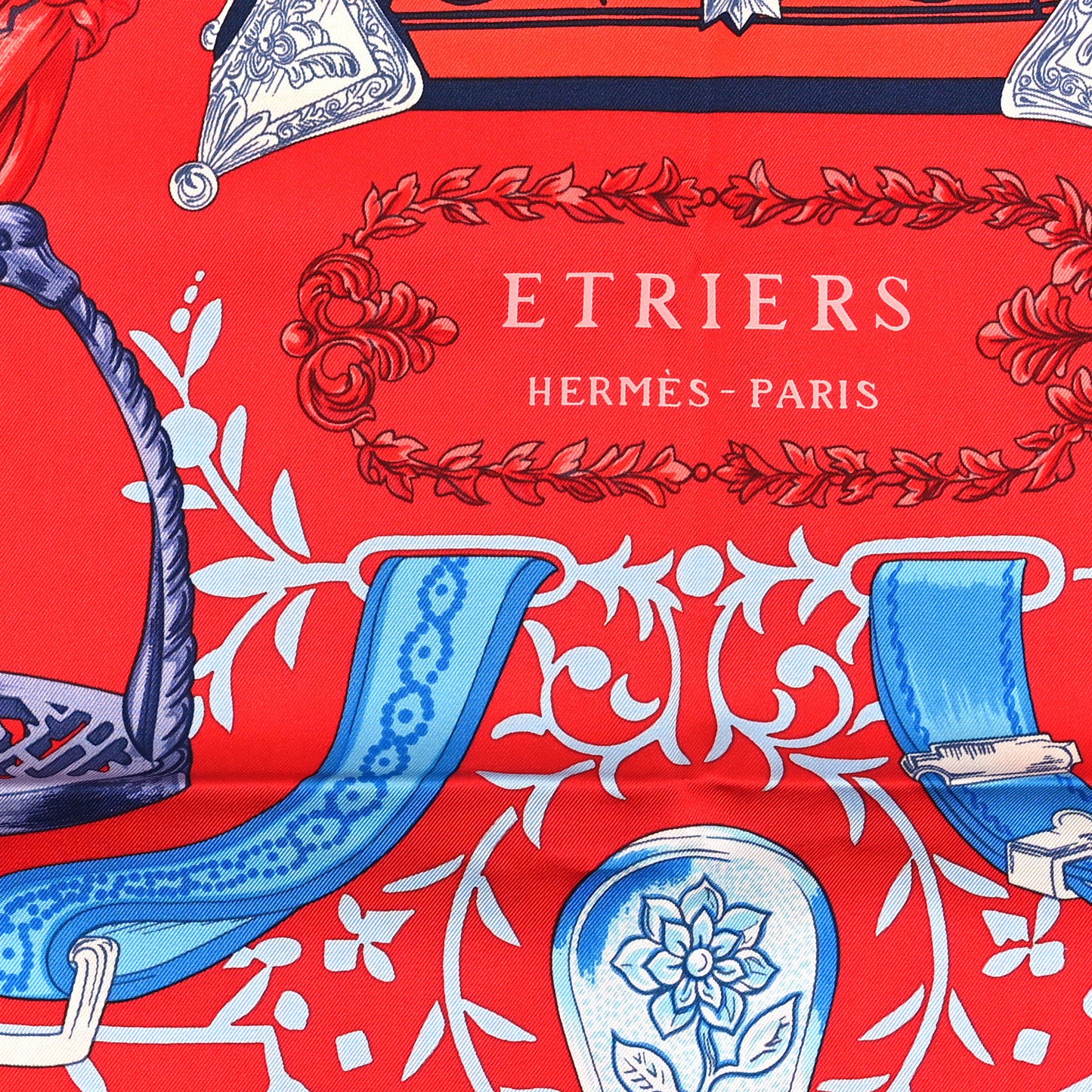 Silk Etriers Scarf 90 Rouge Vif Bleu
