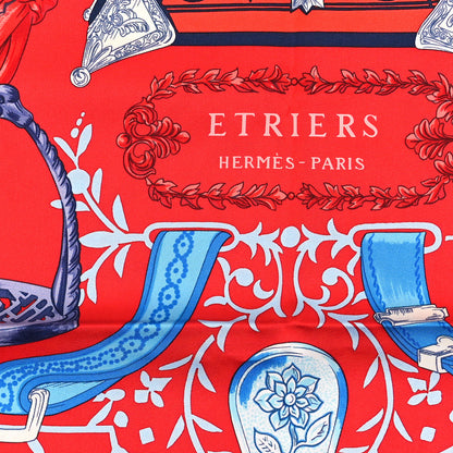 Hermes Silk Etriers Scarf 90 Rouge Vif Bleu 2 of 4