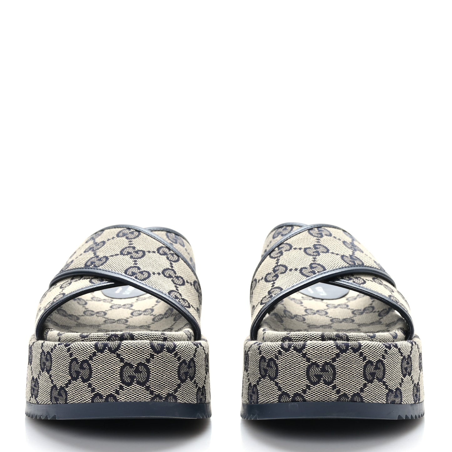 Monogram Criss Cross Platform Slide Sandals 36.5 Beige Blue